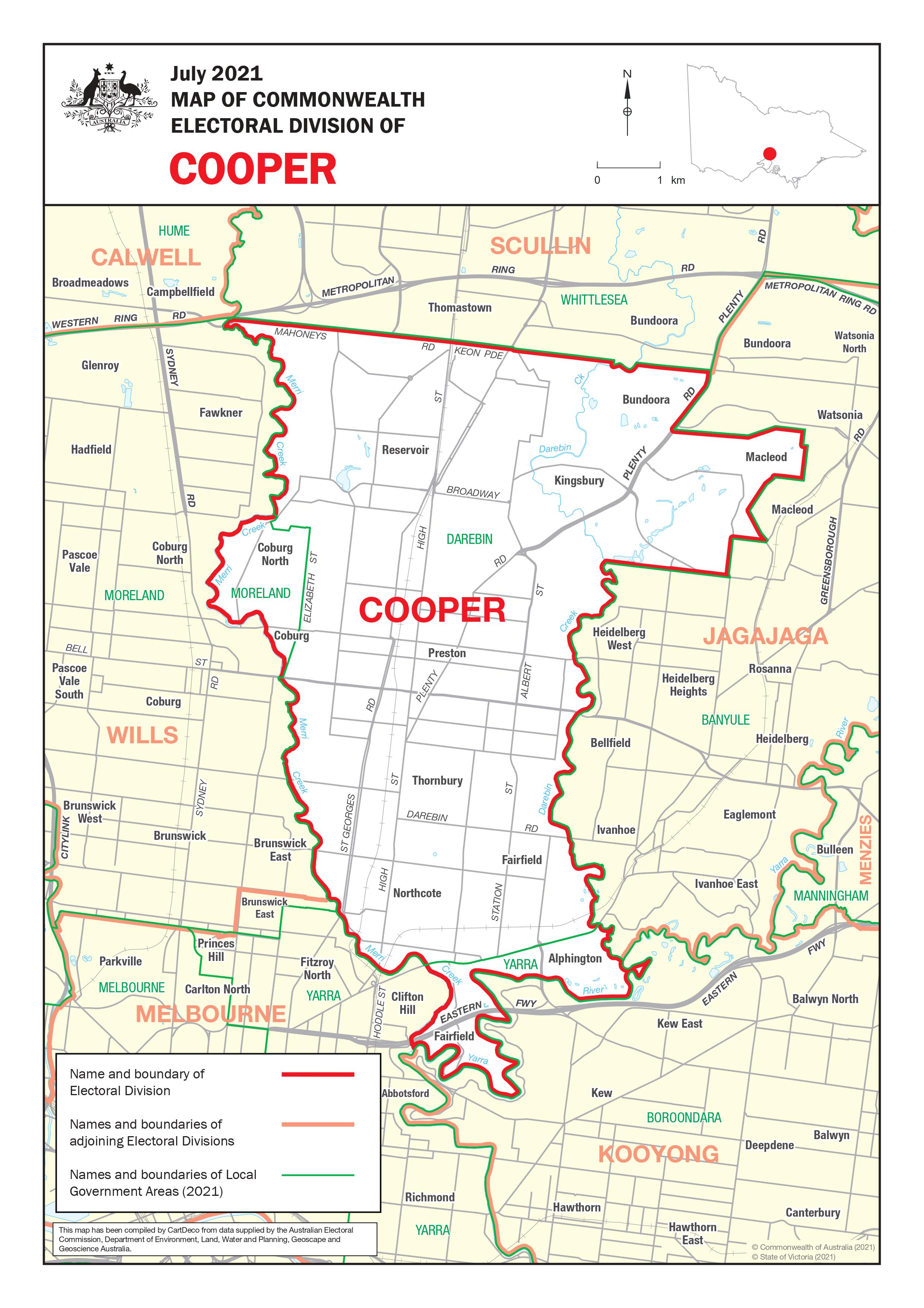 Map of Commonwealth Electoral Division of Cooper